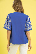 Load image into Gallery viewer, Umgee Textured Top with Embroidery and Scalloped Trim Details in Ocean