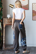 Load image into Gallery viewer, Oli & Hali Mineral Washed Denim Star Patched Joggers in Mocha