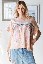 Load image into Gallery viewer, Oli & Hali Paint Splatter Top with Large Ribbon Bow Patch on Front in Pink