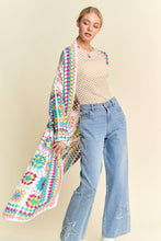 Load image into Gallery viewer, Davi & Dani Open Front Granny Square Crochet Midi Cardigan in Neon Multi