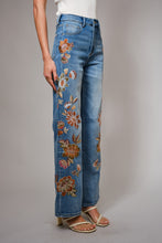 Load image into Gallery viewer, Blue B Wide Leg Denim Jeans With Floral Embroidery Down Sides in Medium Wash ON ORDER