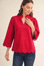 Load image into Gallery viewer, Jodifl Scallop Edge Detail Faux Suede Top in Red