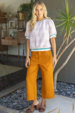 Load image into Gallery viewer, VOY Stripe Band Detail Fuzzy Textured Plaid Top in Pink