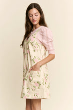 Load image into Gallery viewer, Jodifl Floral Print Overall Mini Dress in Beige Pink