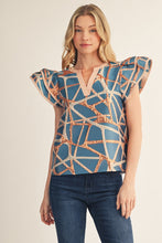 Load image into Gallery viewer, Jodifl Abstract Metallic Jacquard Top in Turquoise
