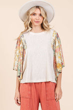 Load image into Gallery viewer, Mittoshop Floral Print Patchwork Flutter Sleeve Top in Mauve Combo