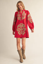 Load image into Gallery viewer, Jodifl Embroidered Faux Leather Applique Dress in Red