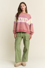 Load image into Gallery viewer, J.nna Mineral Washed Lace Trimmed Positive Lettering Front Sweatshirt in Rosewood