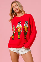 Load image into Gallery viewer, BiBi Solid Color Knit Sweater with Christmas Theme Patches in Red