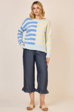 Load image into Gallery viewer, Cozy Co. Half and Half Contrasting Stripe Knit Sweater in Blue