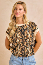 Load image into Gallery viewer, BiBi Animal Printed Criss-Cross Back Detailed Top in Snakeskin/Beige