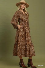 Load image into Gallery viewer, Umgee Leopard Print Smocked Waist Tiered Midi Dress