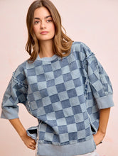 Load image into Gallery viewer, BiBi OVERSIZED Denim Checkered Top in Denim