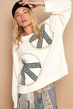 Load image into Gallery viewer, POL OVERSIZED Thermal Knit Top with Peace Sign Patches in Cream