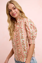 Load image into Gallery viewer, BiBi Floral Printed Ruffled Puff Sleeve Top in Red