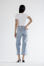 Load image into Gallery viewer, Mica Denim High Rise Pearl and Rhinestone Embellished CROPPED Wide Leg Jeans in Grizzlies Blue