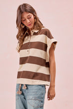 Load image into Gallery viewer, BiBi Collared Wide Striped Top in Taupe/Brown
