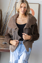 Load image into Gallery viewer, Oli & Hali Faux Fur and Leather CROPPED Jacket with Cable Knit Sweater Sleeves in Chocolate
