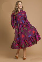 Load image into Gallery viewer, Umgee Mixed Floral Print Midi Dress in Burgundy Mix