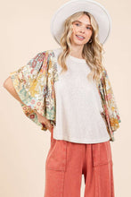 Load image into Gallery viewer, Mittoshop Floral Print Patchwork Flutter Sleeve Top in Mauve Combo