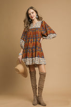 Load image into Gallery viewer, Umgee Contrasting Boho Print Mini Dress in Terracotta Mix