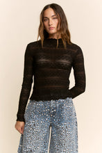 Load image into Gallery viewer, Davi & Dani Striped Lace Mesh Top in Black