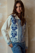 Load image into Gallery viewer, LovLov Solid Color Front Zip Cardigan With Contrasting Mix Prints in Ivory