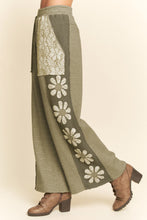 Load image into Gallery viewer, Davi & Dani Heavy Waffle Knit Pants with Flower Patches in Sage
