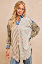 Load image into Gallery viewer, BiBi Mix N Match Long Tunic Top in Ivory/Latte Stripes