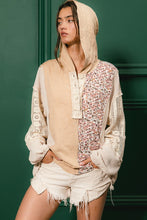 Load image into Gallery viewer, BiBi Knit Floral and Lace Hooded Top in Taupe