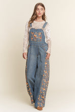 Load image into Gallery viewer, J.nna Contrasting Denim and Floral Overalls in Floral Denim