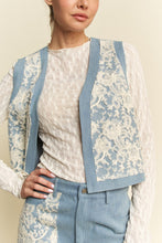 Load image into Gallery viewer, Davi & Dani Casual Textured Lace and Denim Vest in Light Denim Blue
