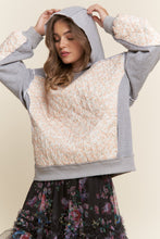 Load image into Gallery viewer, J.nna Terry Knit and Mixed Floral Color Block Hooded Sweatshirt in Floral Soft Grey