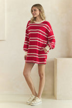 Load image into Gallery viewer, Veveret Coastal Breeze Stripe Sweatshirt Dress in Red Combo