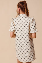 Load image into Gallery viewer, So Me Jacquard Ribbon Print Dress with Big Ribbon Bow Appliques in Ivory