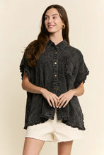 Load image into Gallery viewer, J.nna Denim Ruffle Edge Boxy Top in Denim Black