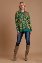 Load image into Gallery viewer, Umgee Leopard Sweater With Destroyed Rib Band Pullover Sweater in Green