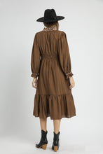 Load image into Gallery viewer, Umgee Leopard Trimmed Midi Dress in Brown