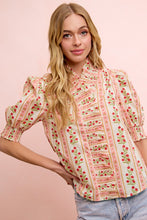 Load image into Gallery viewer, BiBi Floral Printed Ruffled Puff Sleeve Top in Red