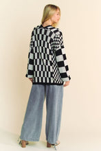Load image into Gallery viewer, Davi & Dani Two Toned Mixed Checkered Print Open Front Cardigan in Black White