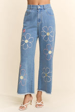 Load image into Gallery viewer, Davi & Dani Denim Cropped Pants with Flower Embroidery in Denim Blue