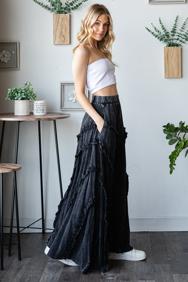 Oli & Hali Ruffled Trim Wide Leg Pants in Black – June Adel