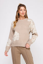 Load image into Gallery viewer, Allie Rose Knit Flower Pattern Sweater with Rhinestones in Almond