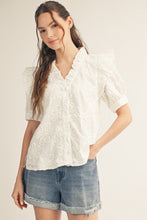 Load image into Gallery viewer, Jodifl Ruffle Detail Button Down 3D Floral Top in Off White
