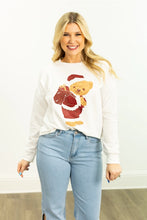 Load image into Gallery viewer, Grace+Emma Teddy Bear Santa Sweatshirt in White