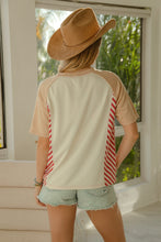 Load image into Gallery viewer, BiBi Fitted Denim Star Patched Top with Stripe Details in Cream/Latte/Red