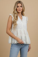 Load image into Gallery viewer, J.nna Vintage Lace Tiered Peplum Top in Beige