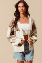 Load image into Gallery viewer, So Me Checkered pattern Button Front Cardigan in Coffee/Ivory