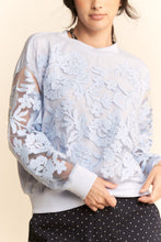 Load image into Gallery viewer, Davi & Dani Sheer Floral Embroidered Sweatshirt in Blue