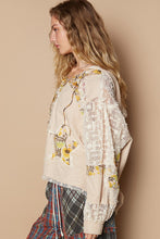 Load image into Gallery viewer, POL Hooded Textured Knit and Lace Top with Star Patches in Beige Multi